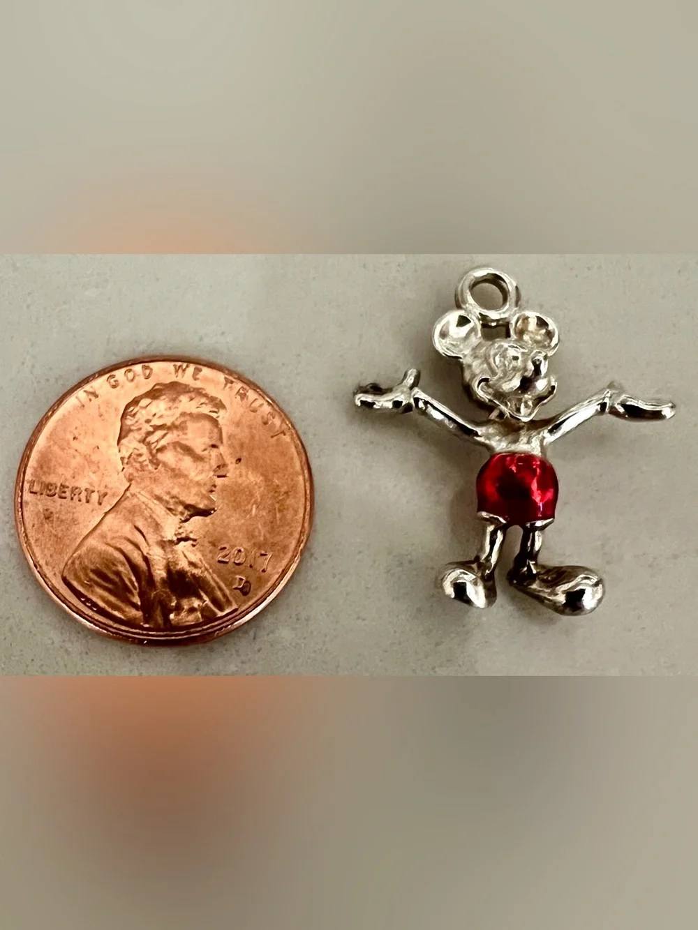 Sterling Silver Disney Mickey Mouse Charm Pendant with Red Shorts
